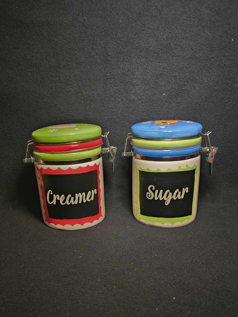 Ceramic Creamer & Sugar Canister Set with Colorful Lids
